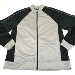 Starter L Athletic Track Jacket Grey Black Stripe Polyester Full Zip Large New